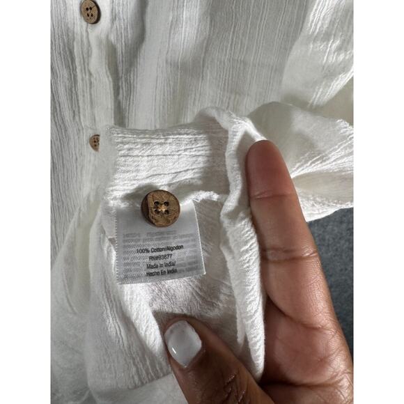 St John Bay Dress Women 3X Roll Sleeve White‎ Guaze Button Front Beachy Coastal - Picture 6 of 8